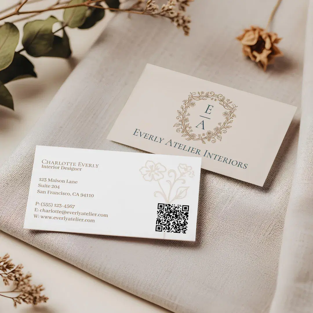 Elegant Luxury Boutique Floral Monogram Beige Crest Logo Business Card