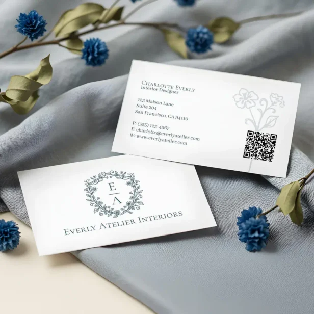 Elegant Luxury Boutique Floral Monogram Crest Logo Business Card