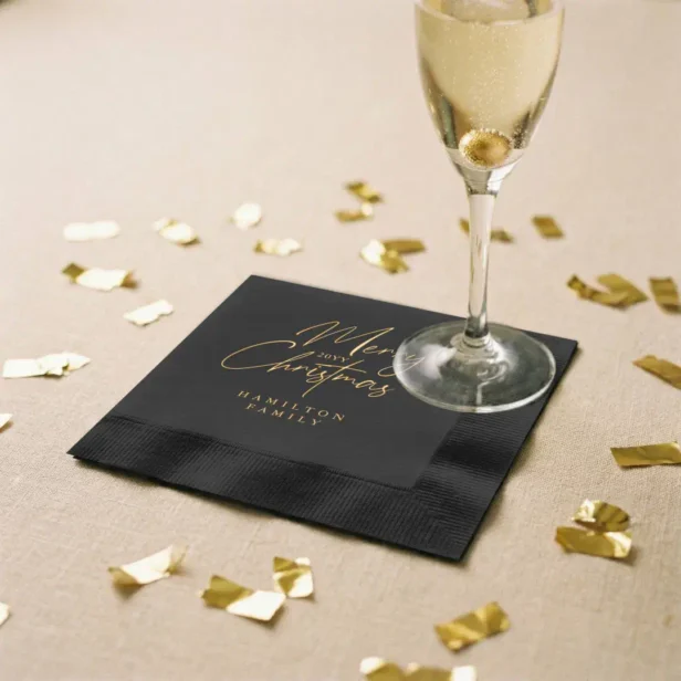 Elegant Luxury Personalized Merry Christmas Script Foil Napkins