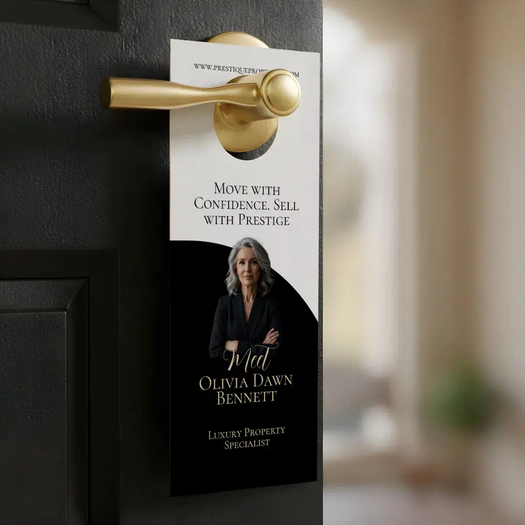 Elegant & Luxury Real Estate Black & Gold Photo Black and White Door Hanger