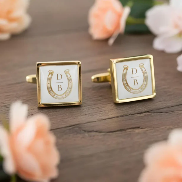 Elegant Rustic Country Western Horseshoe Monogram Cufflinks