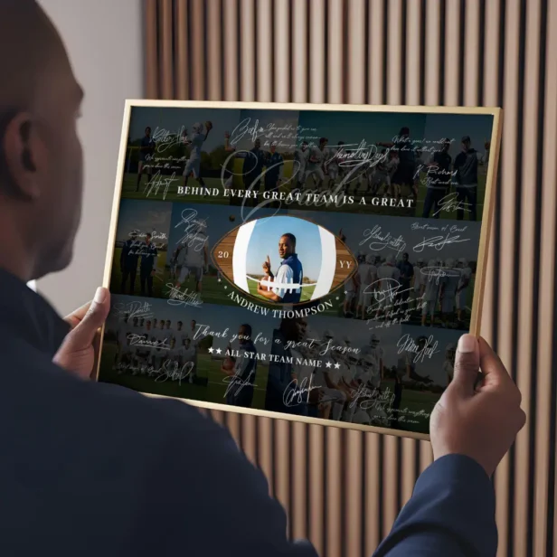 Football Coach Appreciation Collage Team Signature Black Poster