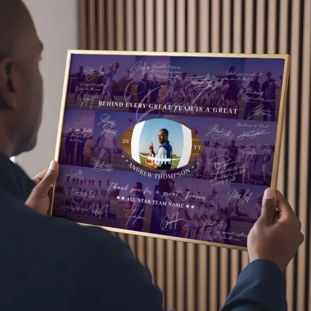 Football Coach Appreciation Collage Team Signature Purple Poster