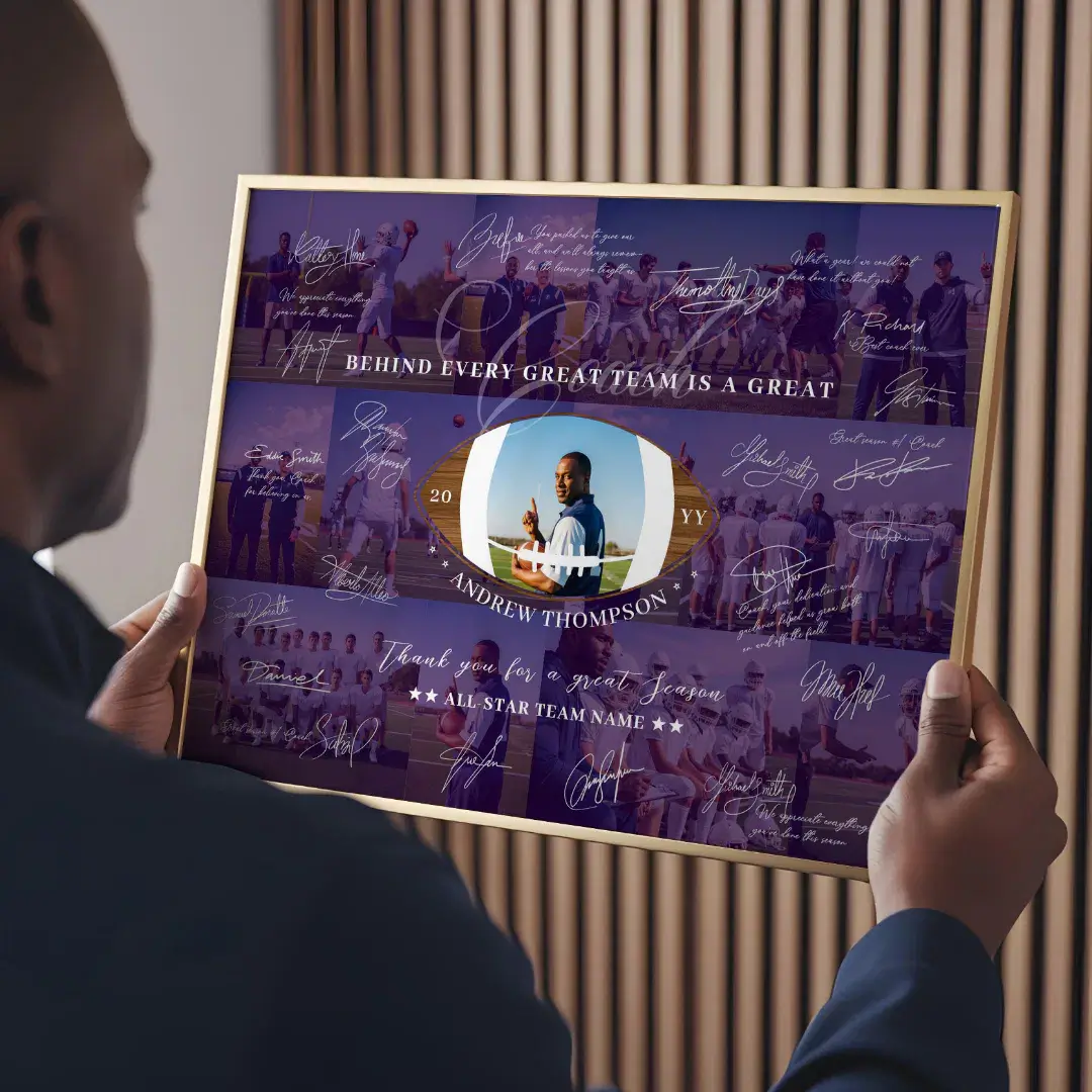 Football Coach Appreciation Collage Team Signature Purple Poster