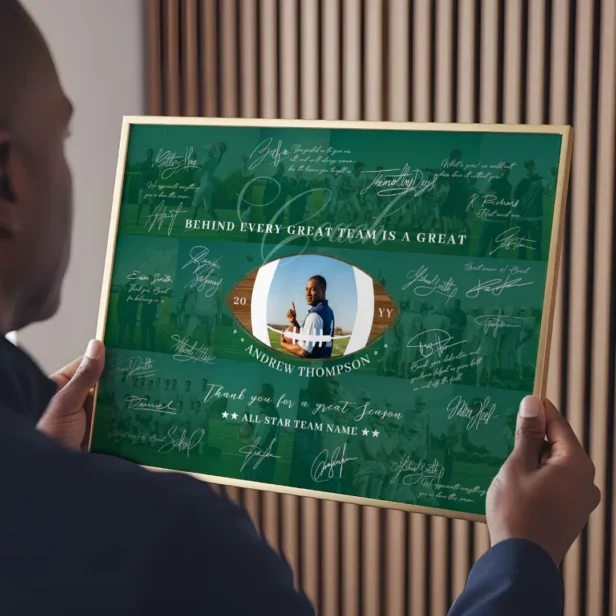 Football Coach Appreciation Collage Team Signature Green Poster
