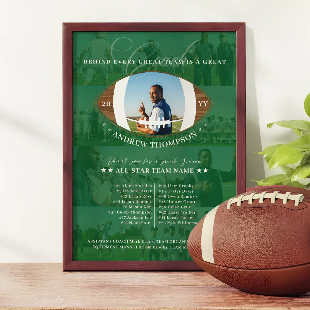 Football Coach Appreciation Team Photo Collage Green Award Plaque