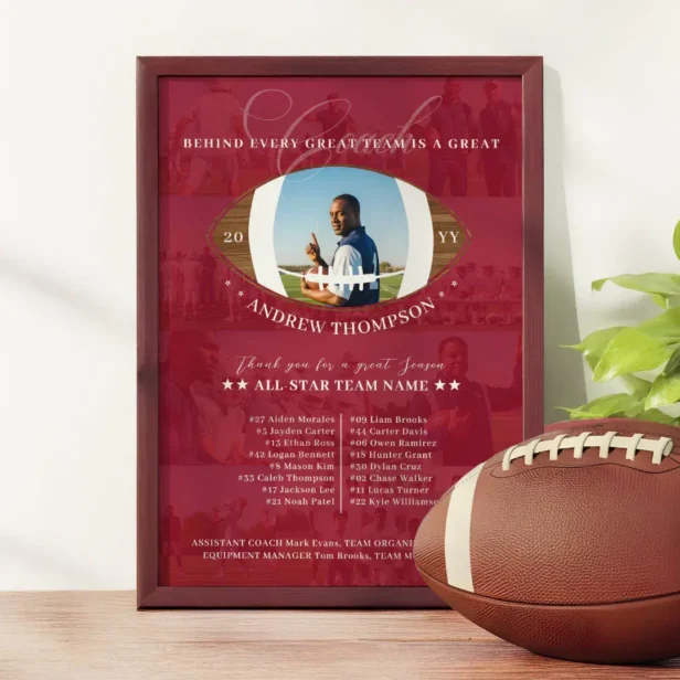 Football Coach Appreciation Team Photo Collage Red Award Plaque
