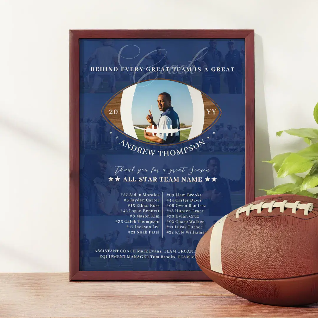 Football Coach Appreciation Team Photo Collage Blue Award Plaque