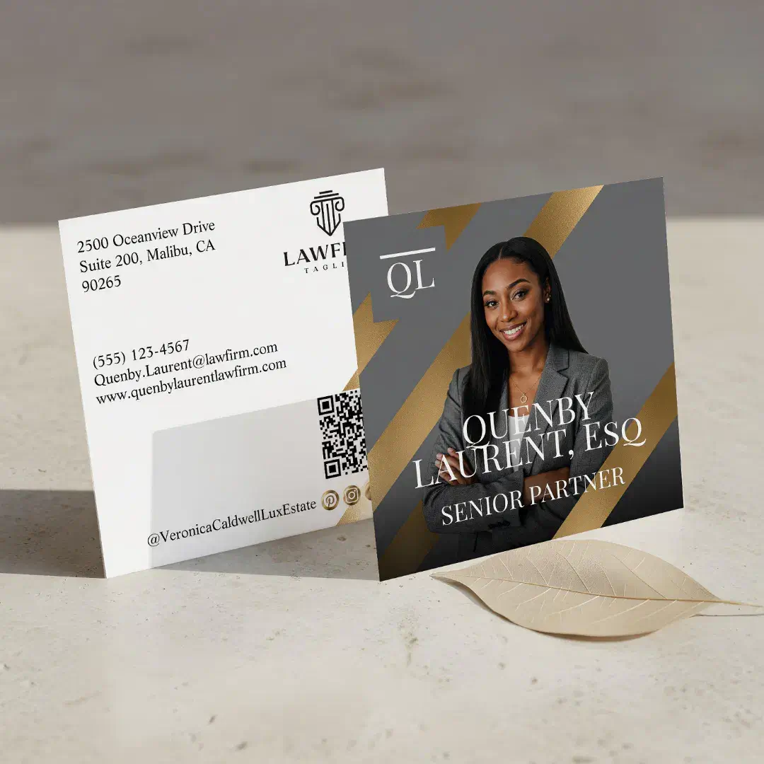 Gold Luxury Lawyer Law Firm Photo Monogram Luxe Square Grey Business Card