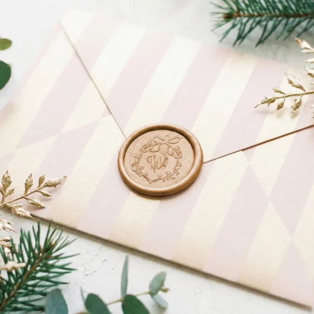 Hand Drawn Bow Christmas Wreath Monogram Crest Wax Seal Sticker