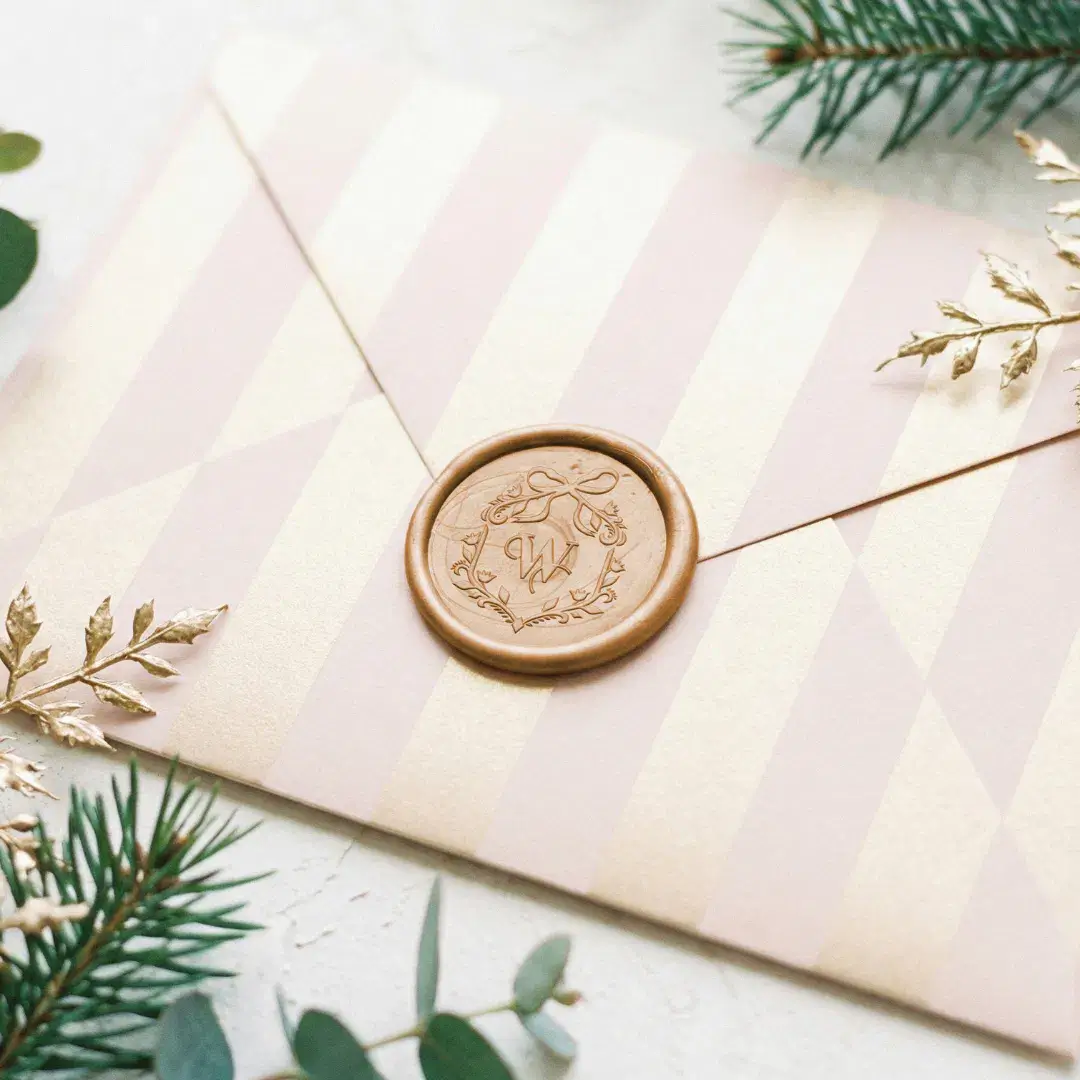 Hand Drawn Bow Christmas Wreath Monogram Crest Wax Seal Sticker