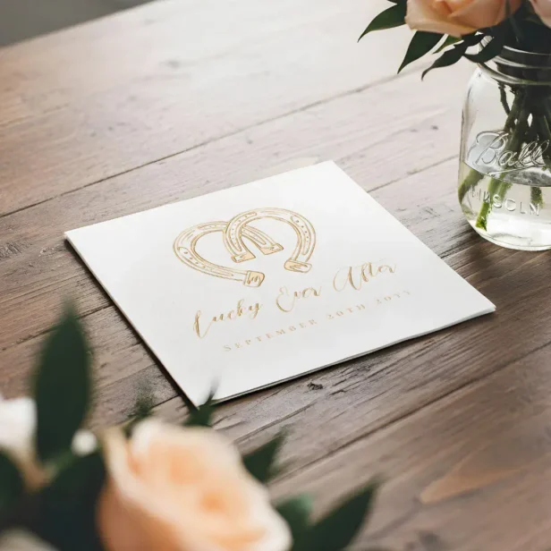 Lucky Ever After RusticHorseshoe Heart Wedding Foil Napkins