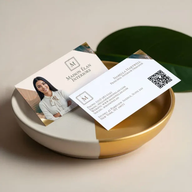 Luxury Elegant Abstract Interior Designer Photo Pale Pink Business Card