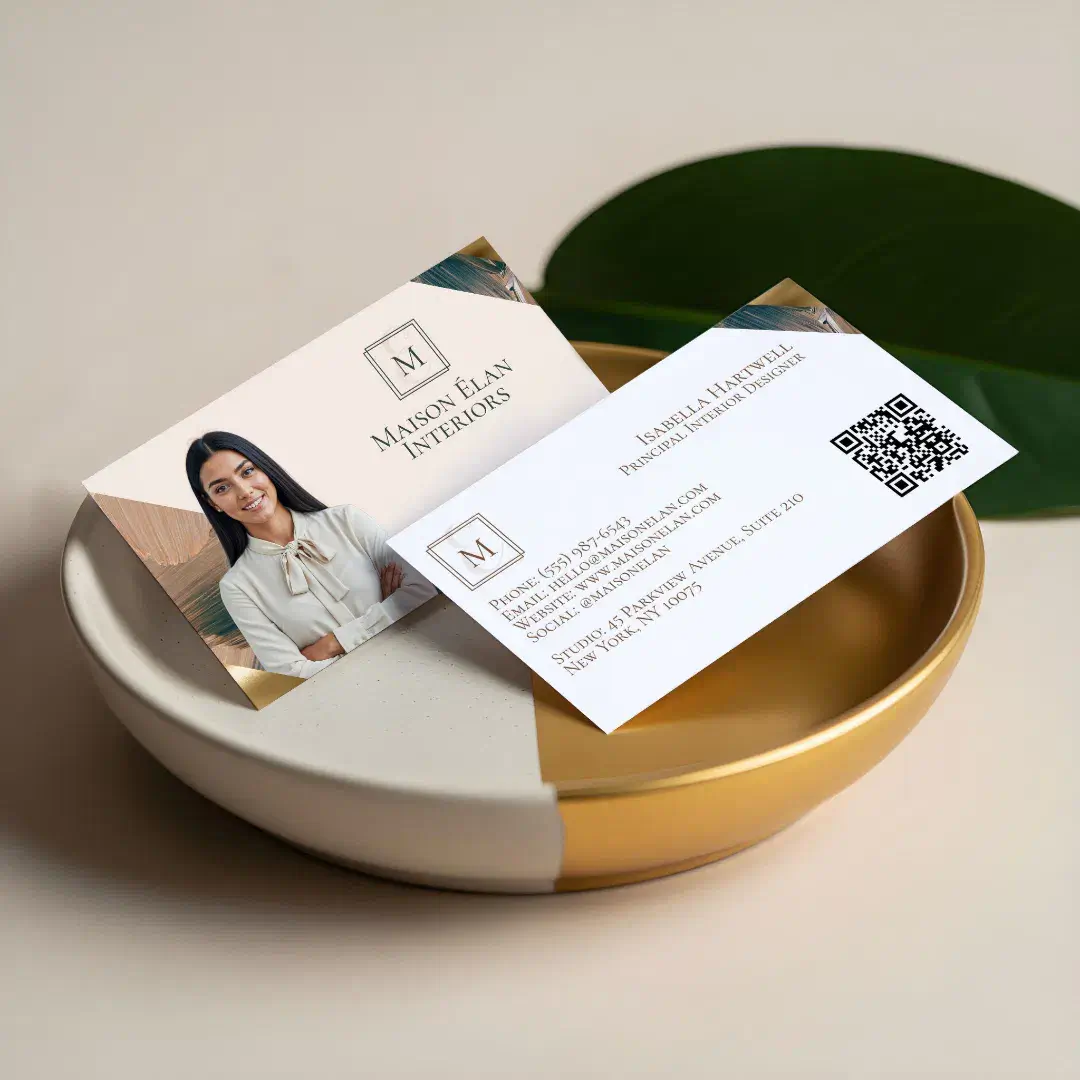 Luxury Elegant Abstract Interior Designer Photo Pale Pink Business Card