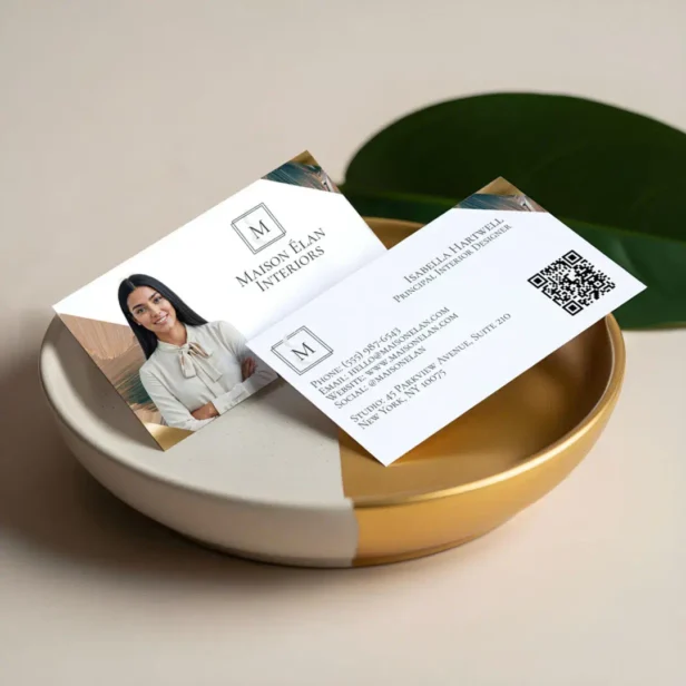 Luxury Elegant Abstract Interior Designer Photo White Business Card