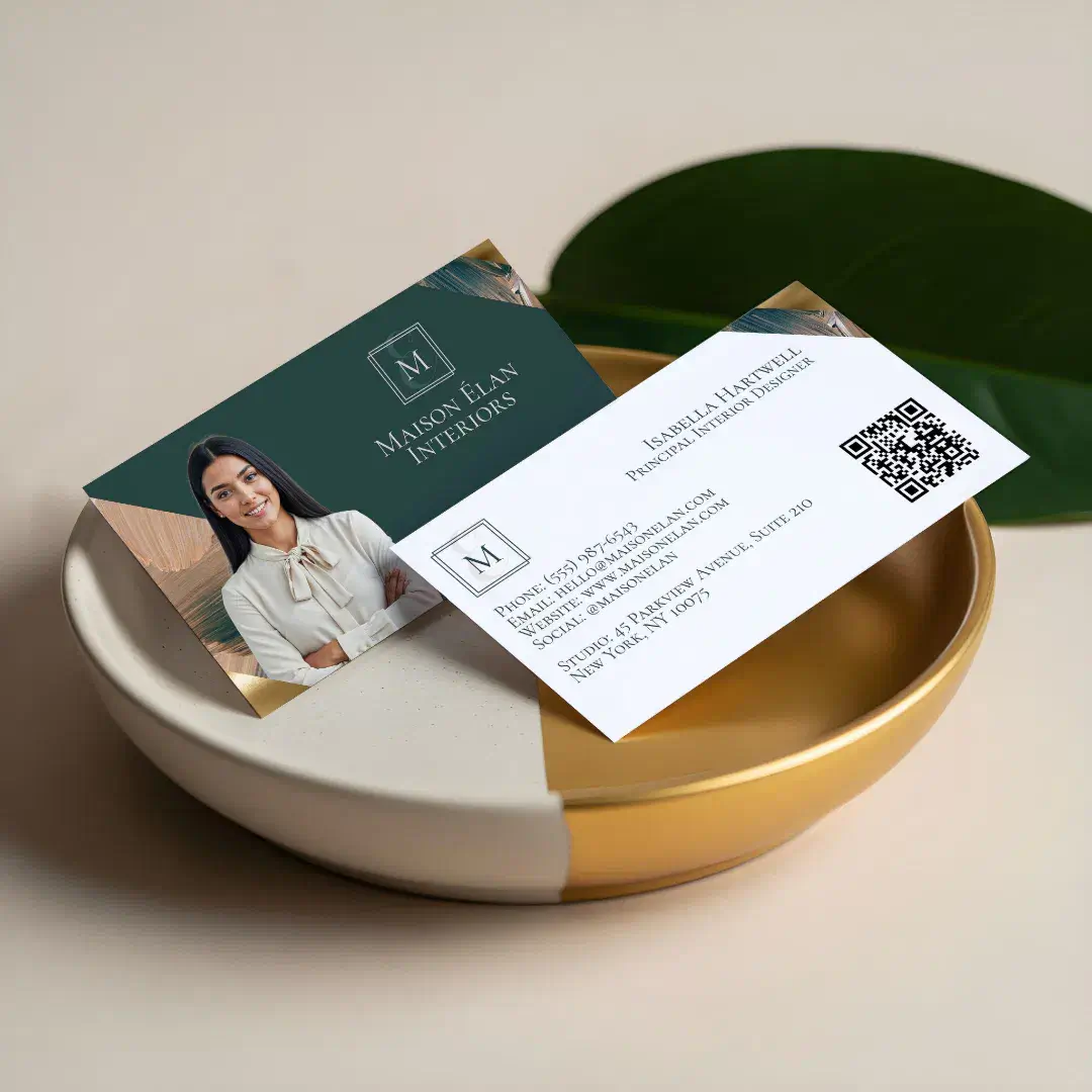 Luxury Elegant Abstract Interior Designer Photo Green Business Card