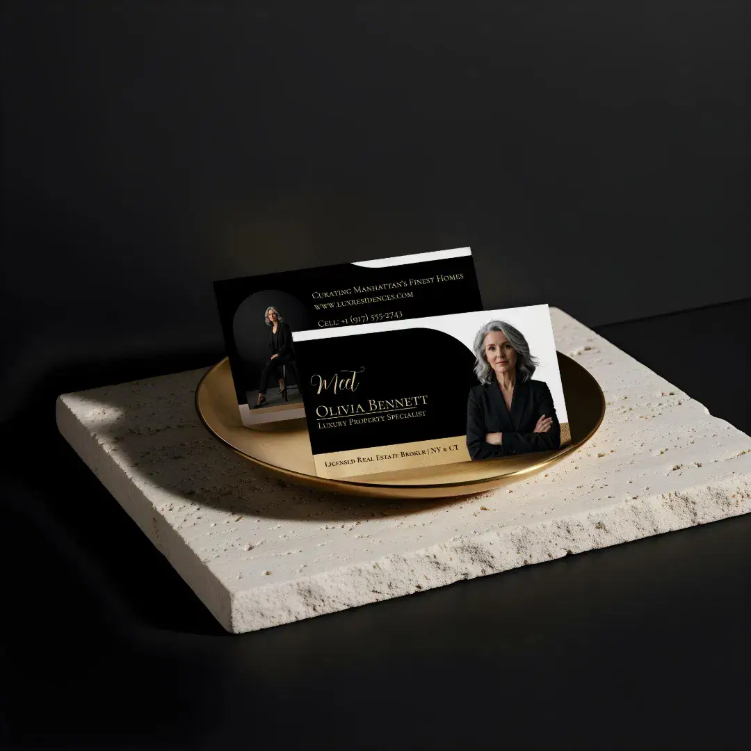 Luxury Real Estate Arch Frame Photo Black Gold White Business Card