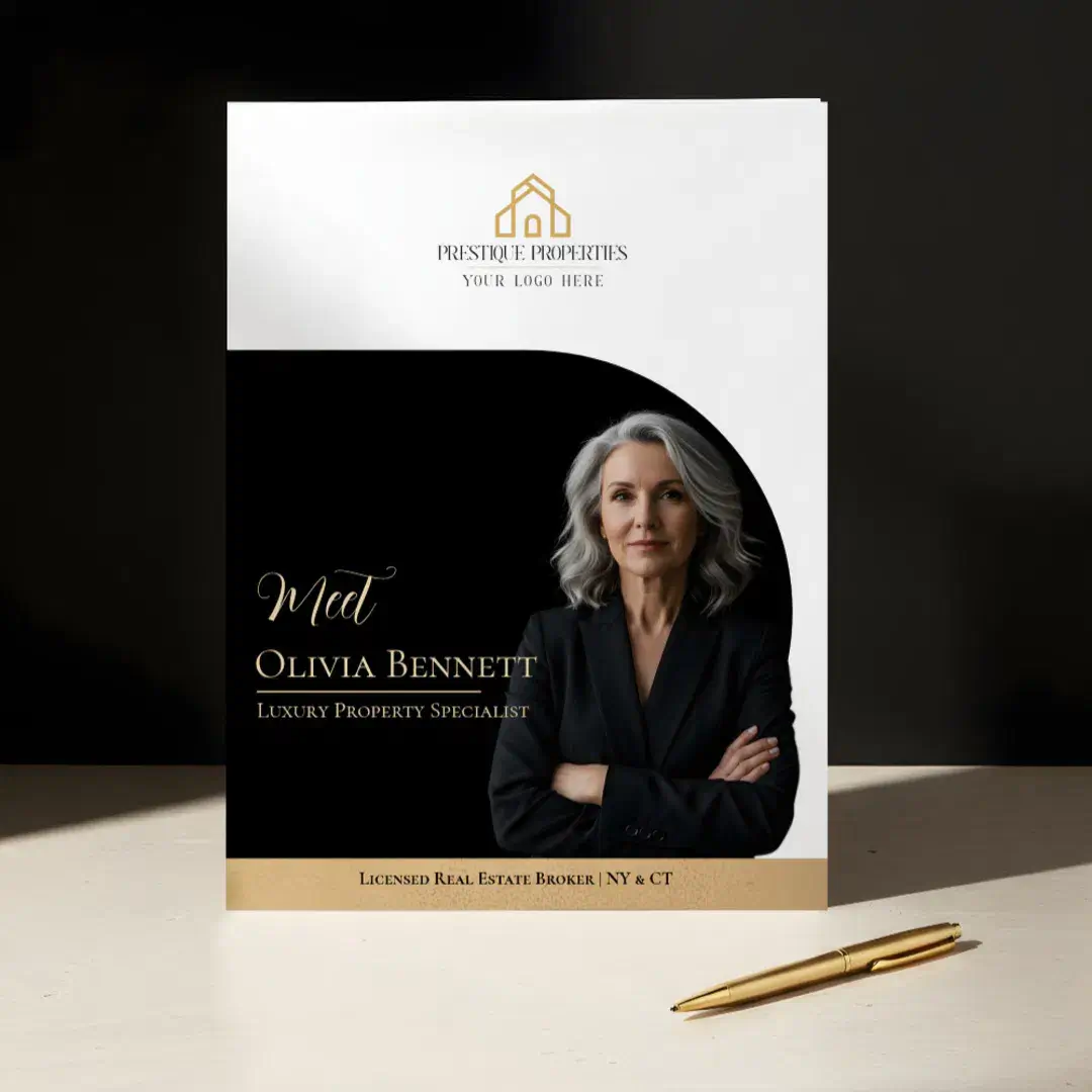 Luxury Real Estate Arch Frame Photo Black Gold White Pocket Folder