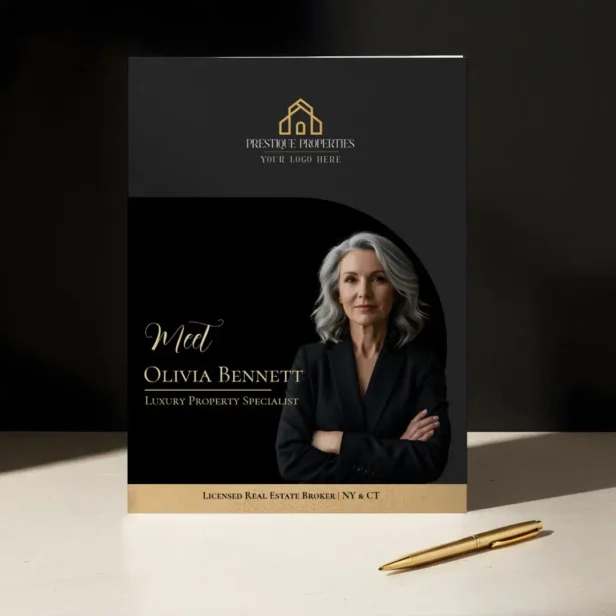 Luxury Real Estate Arch Frame Photo Black Gold Pocket Folder