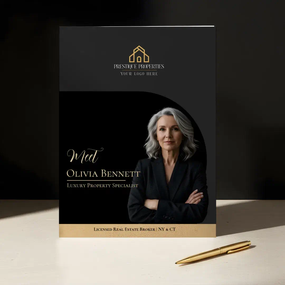 Luxury Real Estate Arch Frame Photo Black Gold Pocket Folder