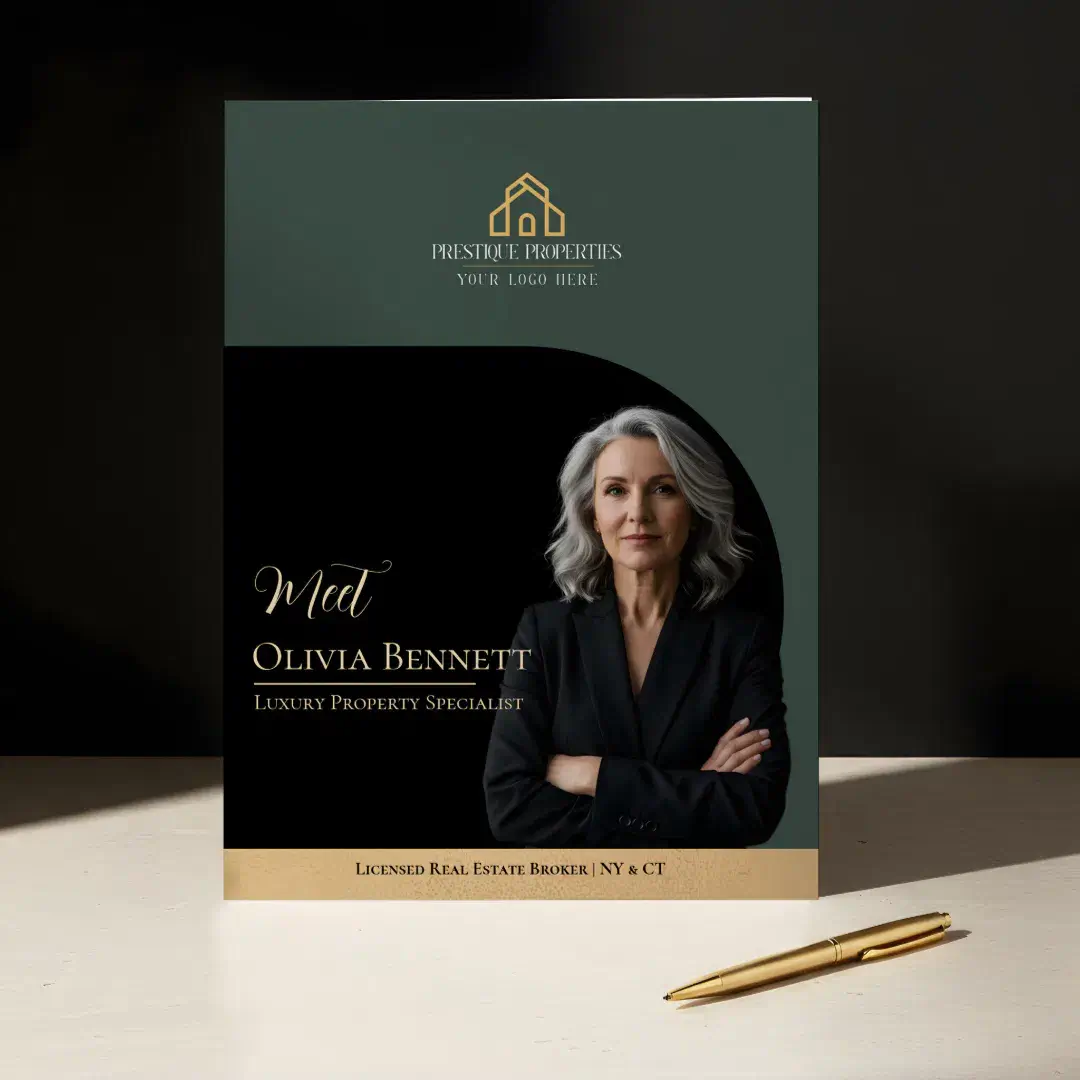 Luxury Real Estate Arch Frame Photo Black Gold Green Pocket Folder