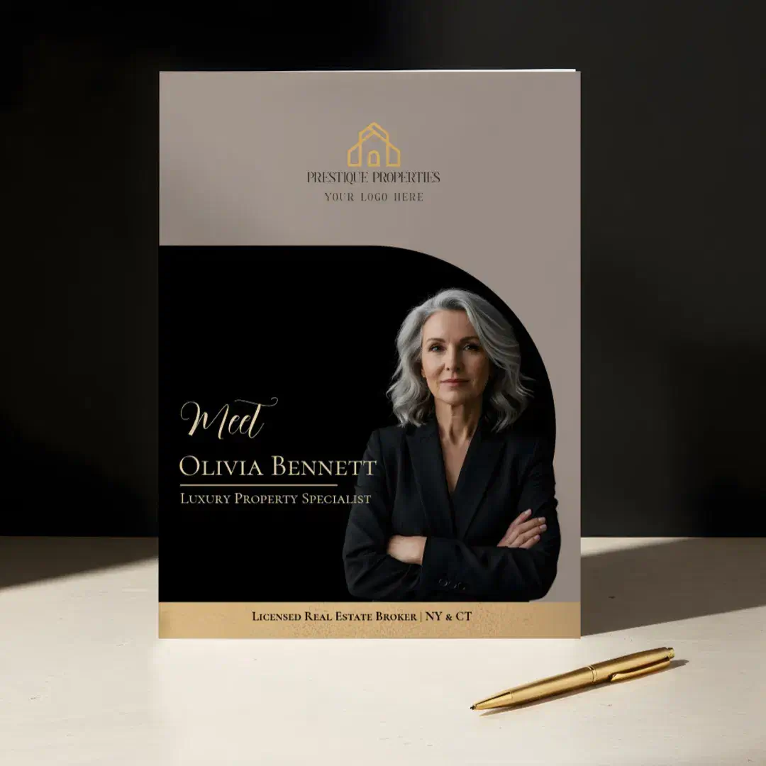 Luxury Real Estate Arch Frame Photo Black Gold Beige Pocket Folder