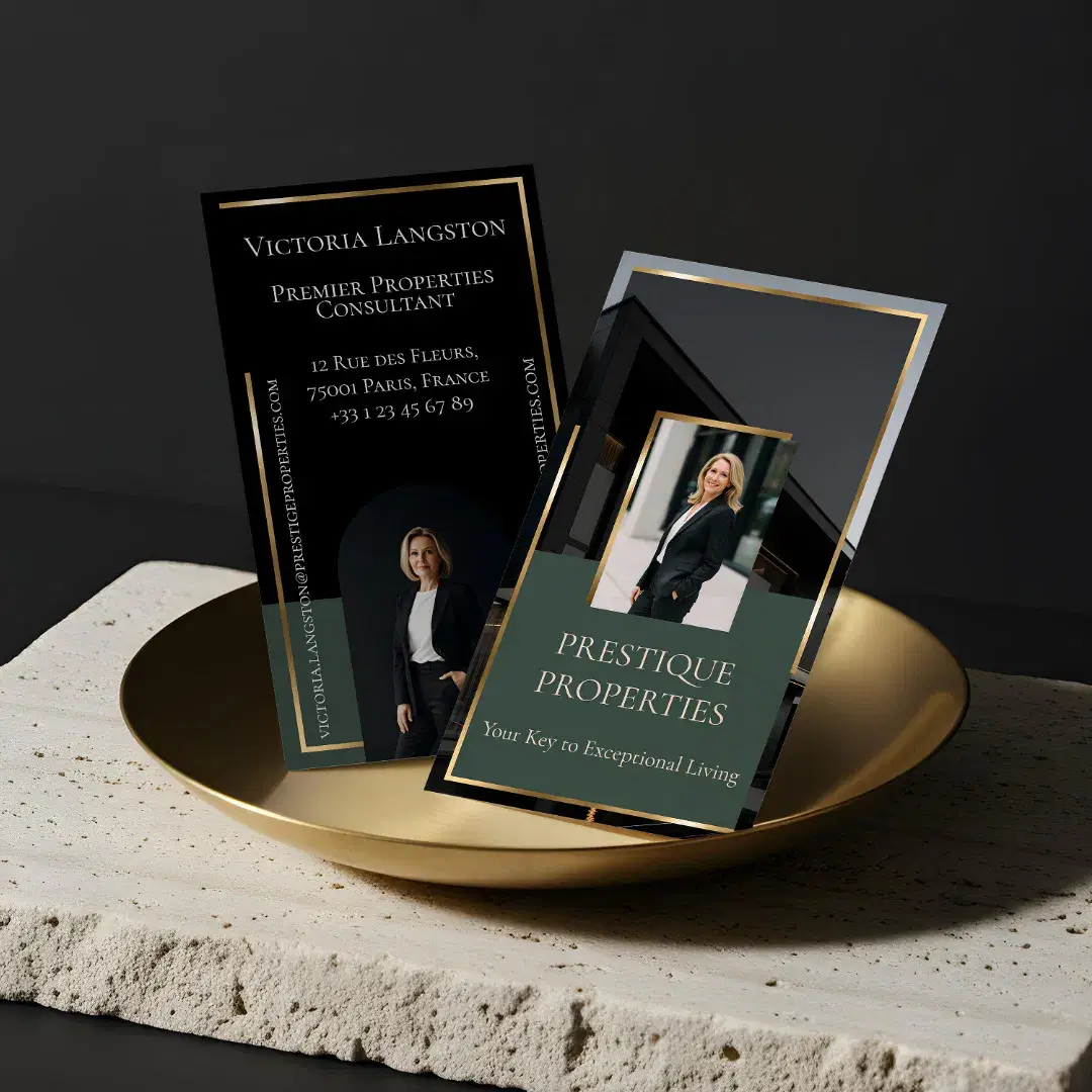 Luxury Real Estate Black Gold Photo Monogram Green Business Card