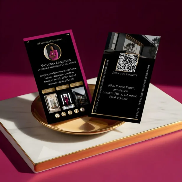 Luxury Real Estate Black Gold Pink Social Photos Business Card