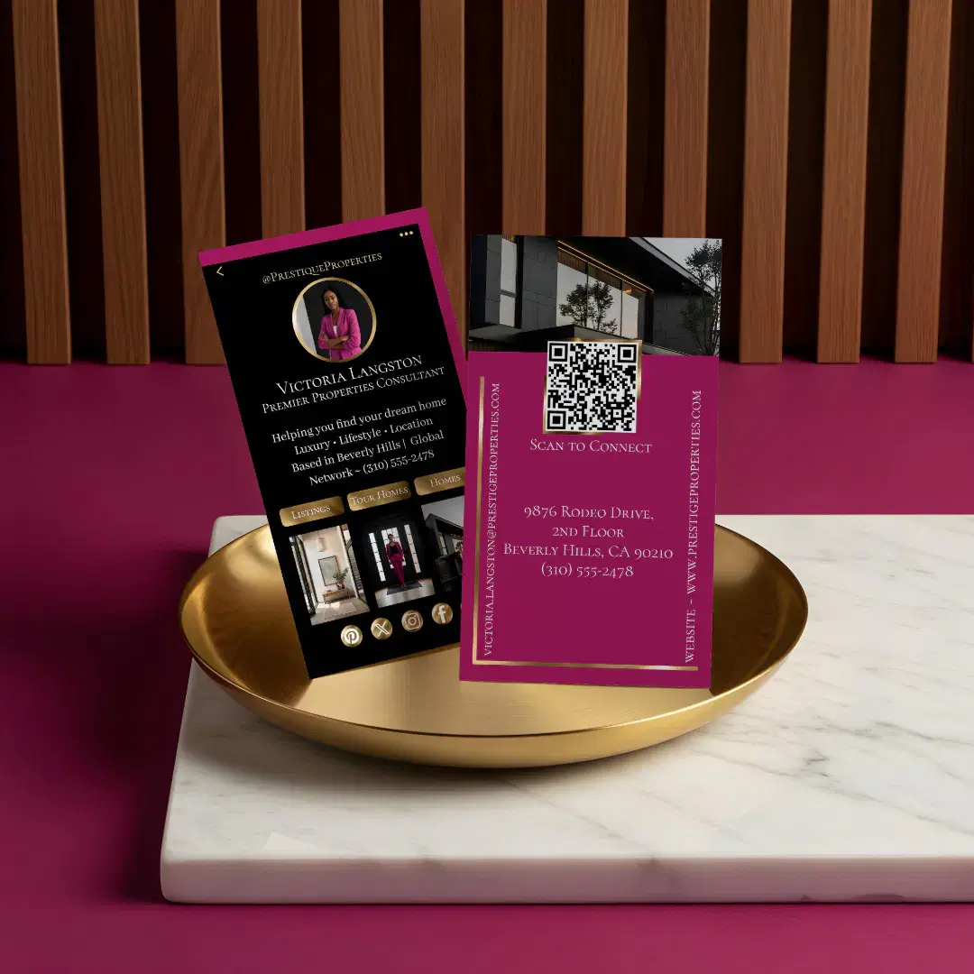 Luxury Real Estate Black Gold Pink Social Photos Business Card