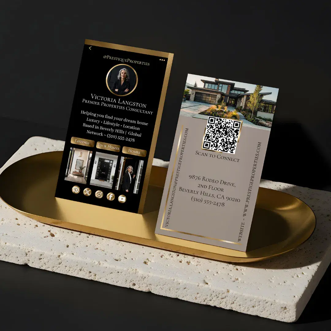 Luxury Real Estate Black Gold Beige Social Media Photos Business Card