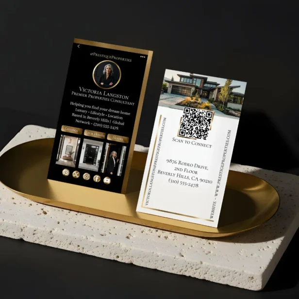 Luxury Real Estate Black Gold White Social Media Photos Business Card