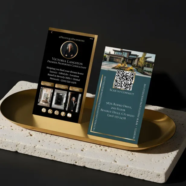 Luxury Real Estate Black Gold Blue Social Media Photos Business Card