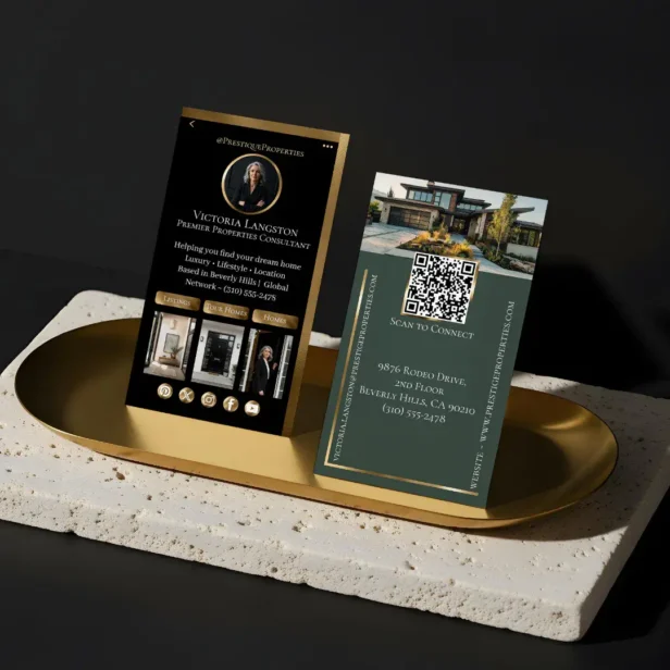 Luxury Real Estate Black Gold Green Social Media Photos Business Card