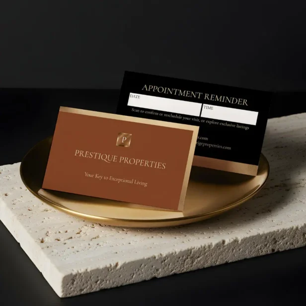 Luxury Real Estate & Law Firm Black Gold Monogram Terracotta Appointment Card