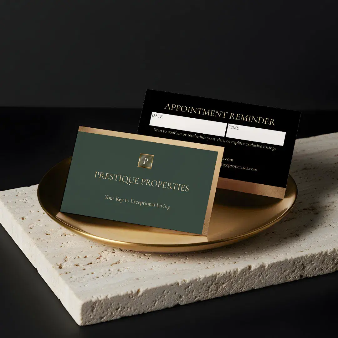 Luxury Real Estate & Law Firm Black Gold Monogram Green Appointment Card