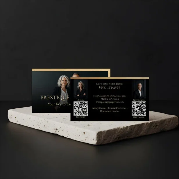 Prestige Luxury Dual Realtor Law Firm Gold & Black Business Card