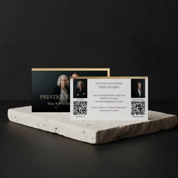 Prestige Luxury Dual Realtor Law Firm Gold Black & white Business Card