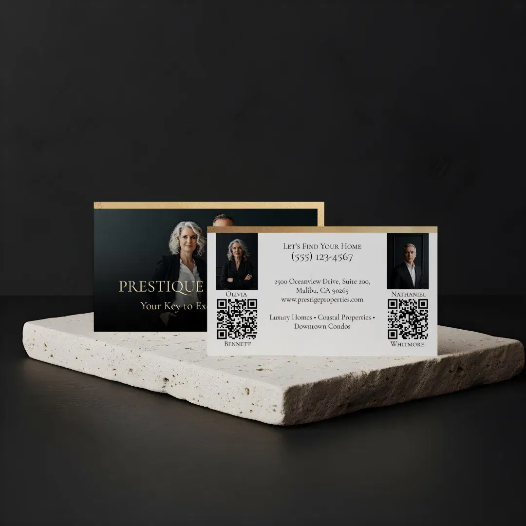 Prestige Luxury Dual Realtor Law Firm Gold Black & white Business Card