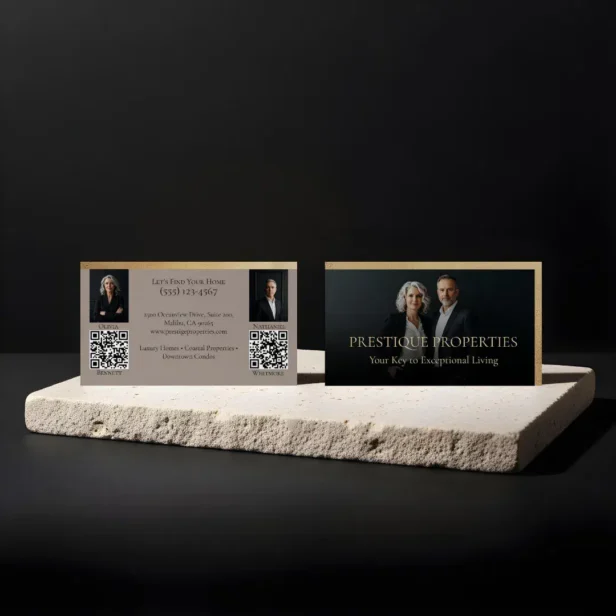 Prestige Luxury Dual Realtor Law Firm Gold Black & Beige Business Card