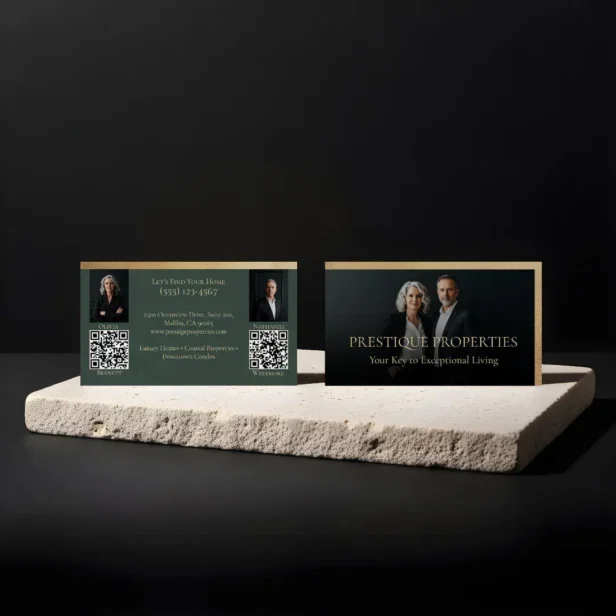 Prestige Luxury Dual Realtor Law Firm Gold Black & Green Business Card