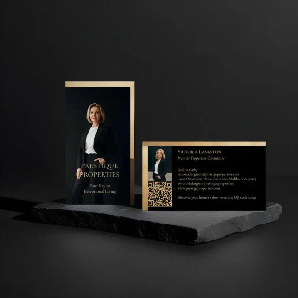 Prestige Luxury Realtor Law Firm Gold & Black Luxe Black Business Card