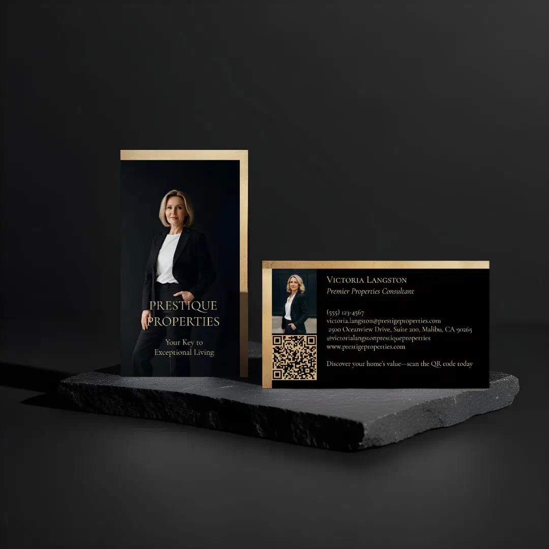 Prestige Luxury Realtor Law Firm Gold & Black Luxe Black Business Card