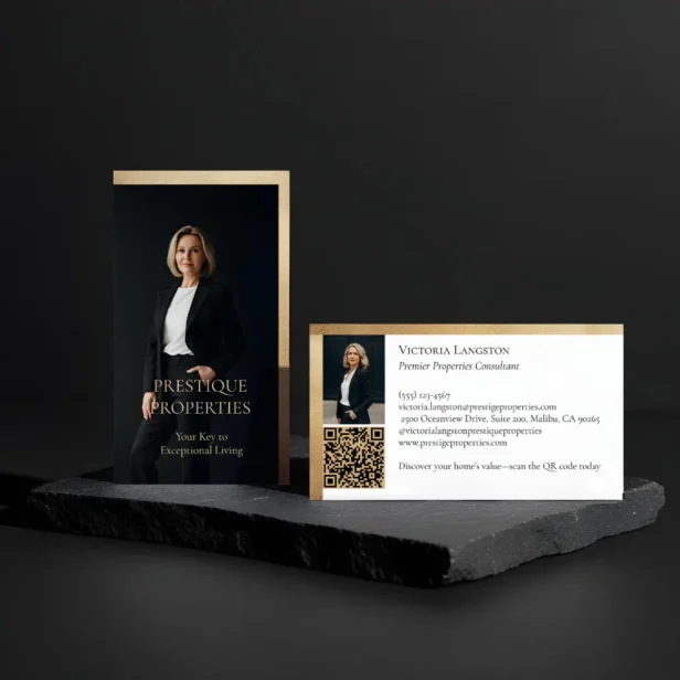 Prestige Luxury Realtor Law Firm Gold & Black Luxe White Business Card