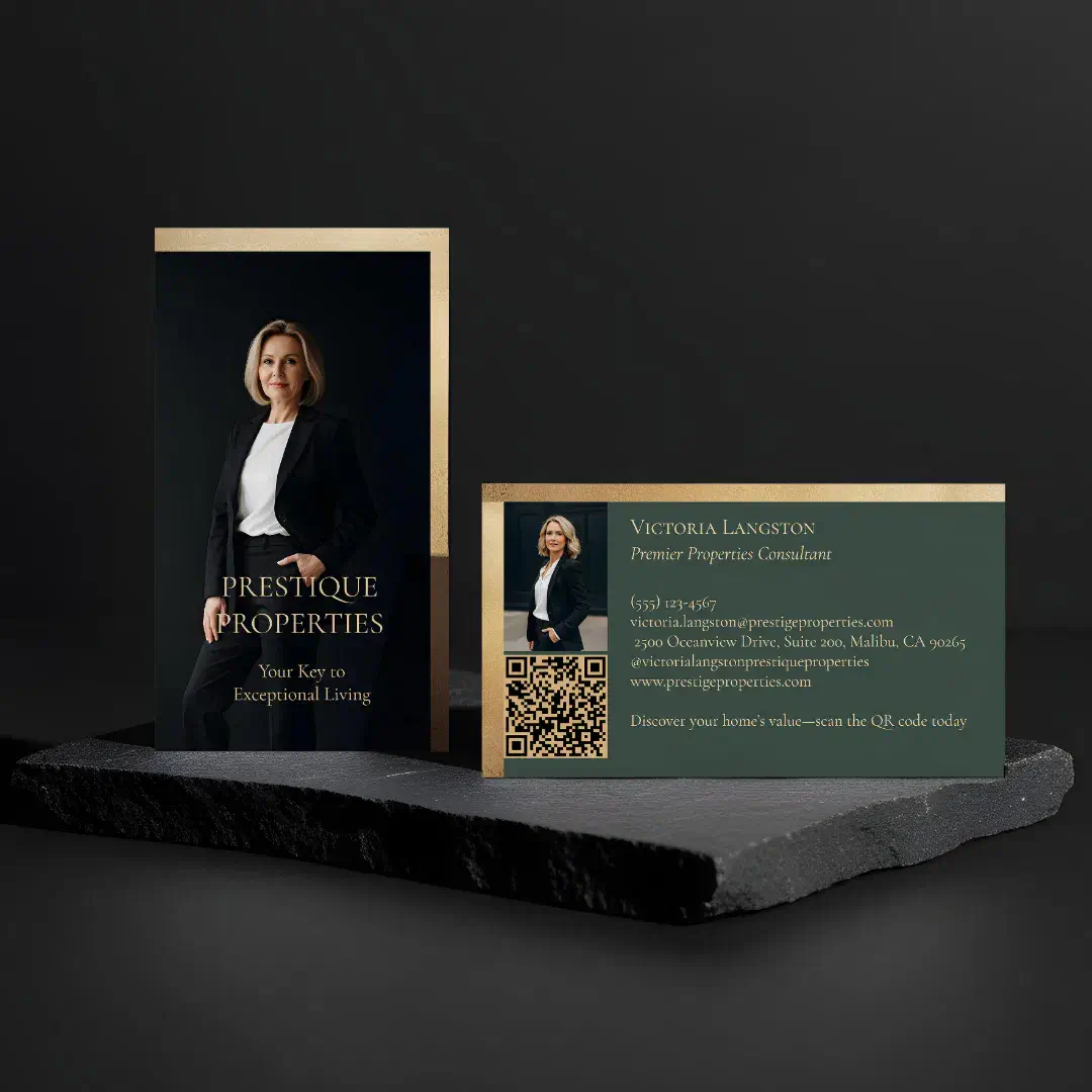 Prestige Luxury Realtor Law Firm Gold & Black Luxe Green Business Card