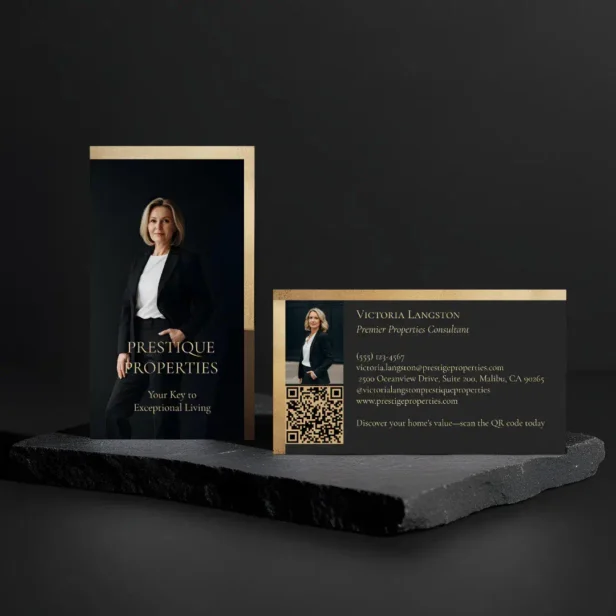Prestige Luxury Realtor Law Firm Gold & Black Luxe Charcoal Black Business Card