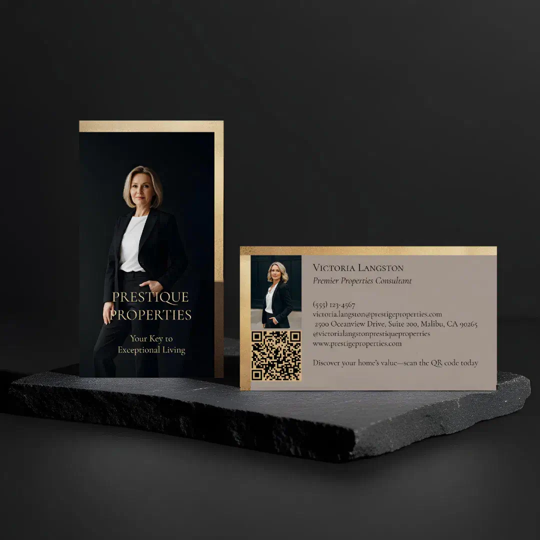 Prestige Luxury Realtor Law Firm Gold & Black Luxe Beige Business Card