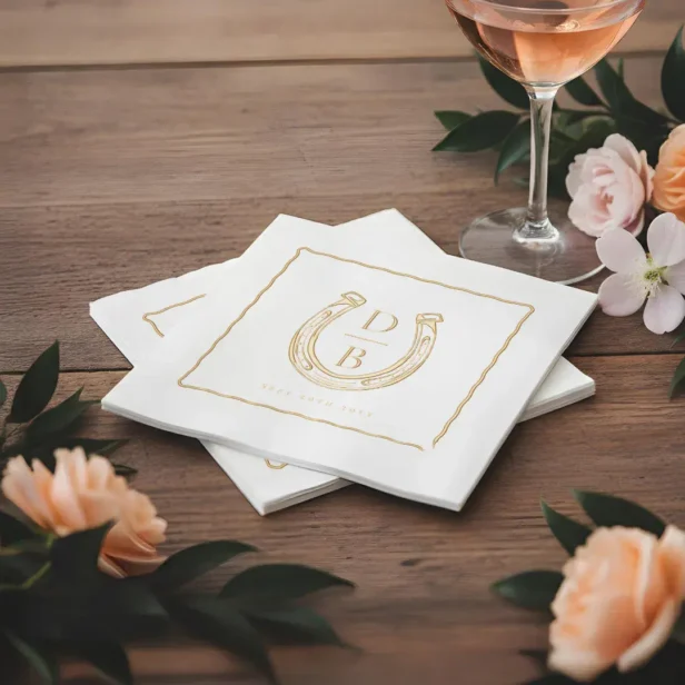 Rustic Frame Western Horseshoe Monogram Wedding Foil Napkins