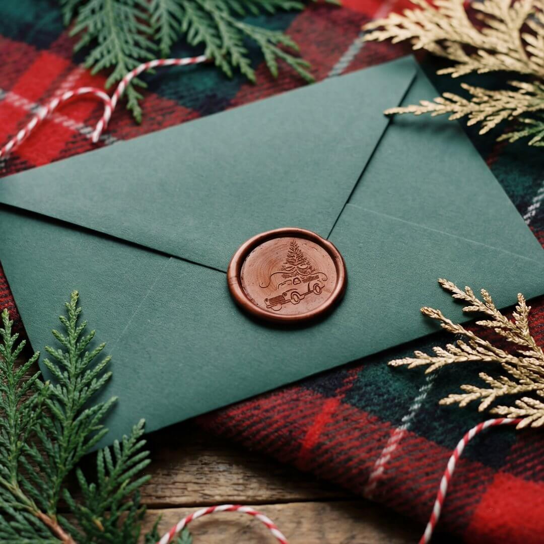 Rustic Hand Drawn Bow Vintage Truck Christmas Tree Wax Seal Sticker