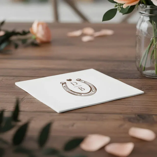 Rustic Western Horseshoe Custom Monogram Heart Wedding Napkins