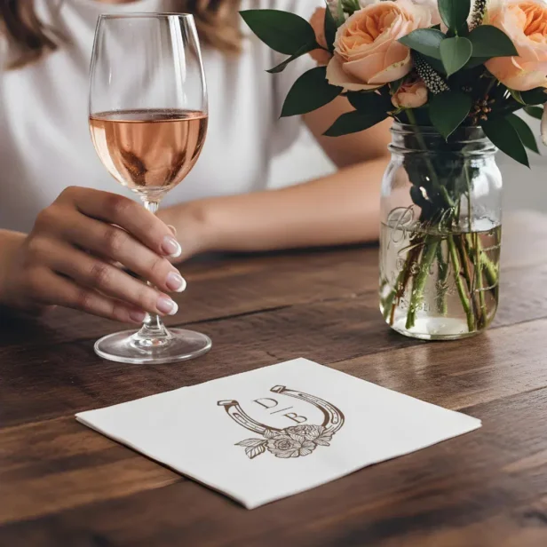 Rustic Western Horseshoe Custom Monogram Wedding Napkins